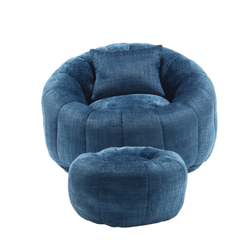 COOLMORE Modern Extra Large Round Bean Bag Chair with Footrest for Living Room, Chenille Fabric Lazy Sofa with Pillow for Adults, Teenagers,Child, Suitable for Bedroom, Dormitory, Study Room