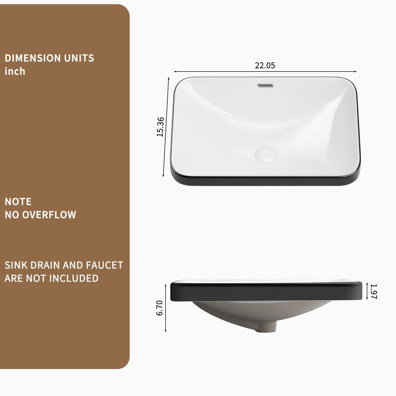 Undermount Bathroom Sink, Vessel Basin For Vanity Countertop - Black White, photo 4 of 10