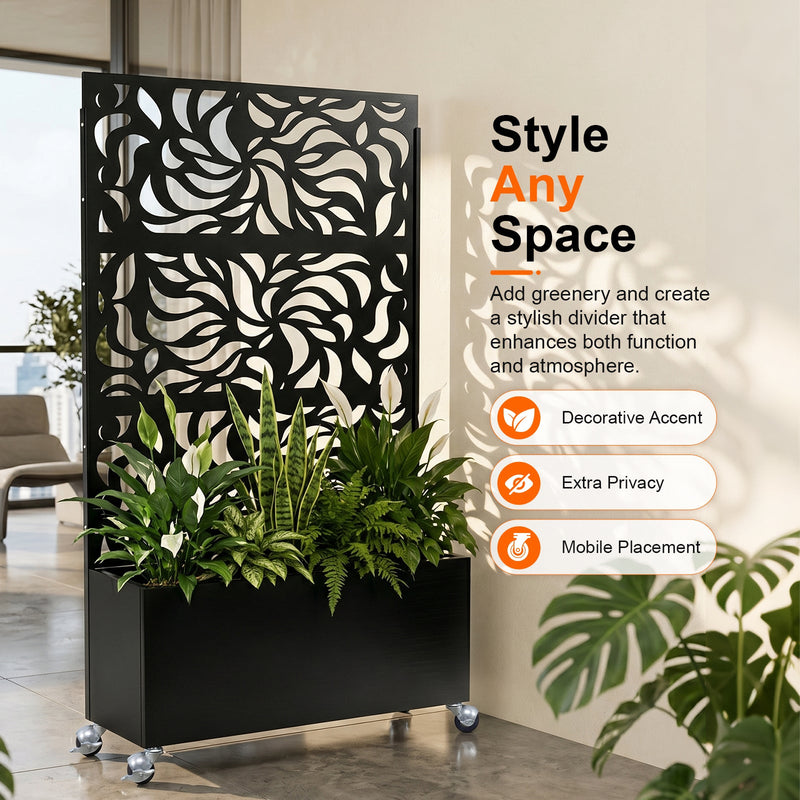 70.87" H × 46.06" W Leaf Pattern Privacy Screen with Planter Box, photo 7 of 8