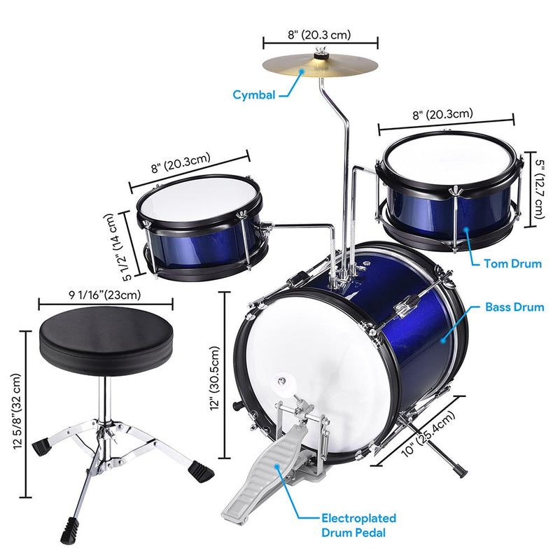 Yescom Junior Kids Drum Set w/ Cymbal Drum Throne 3pcs 12inch