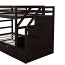 Twin Over Twin Bunk Bed With Twin Size Trundle And 3 Storage Stairs - Espresso by HouseOfZazla