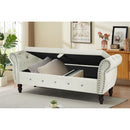 63.38"Velvet Multifunctional Storage Rectangular ottoman bench Comes with crystal buckle Solid Wood Legs with 1 Pillow,Beige