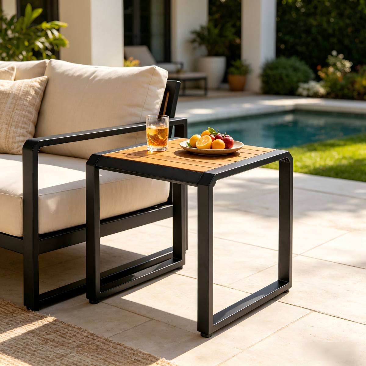 Outdoor Side Table with Teak Wood Top, photo 3 of 9