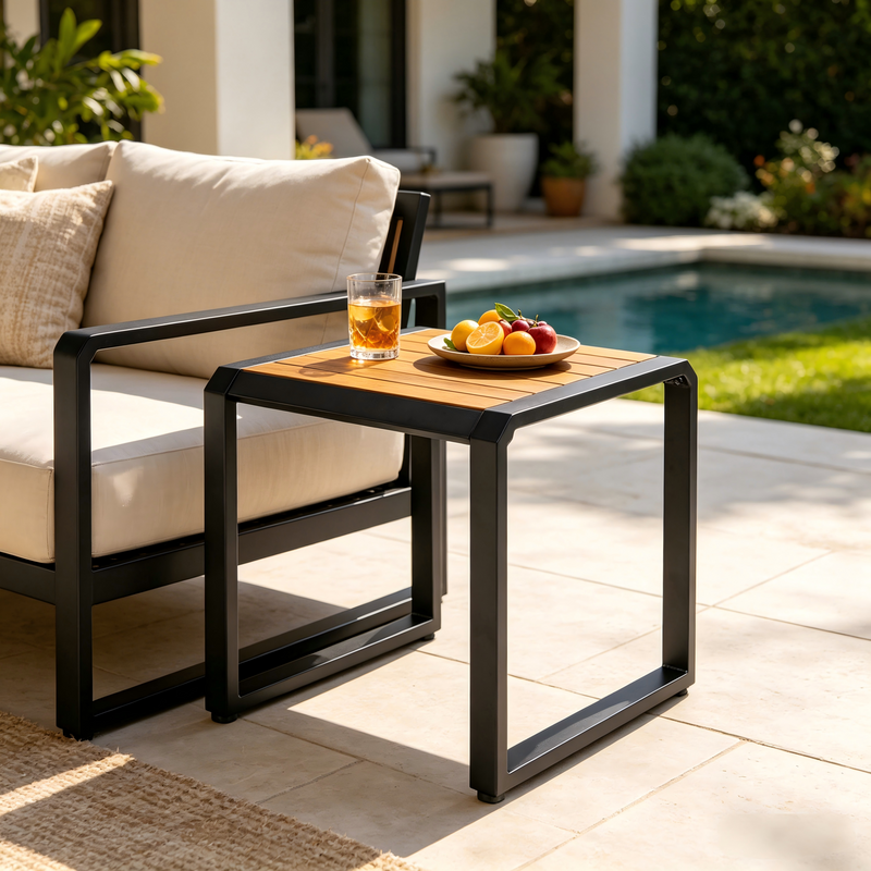 Outdoor Side Table with Teak Wood Top, photo 3 of 9