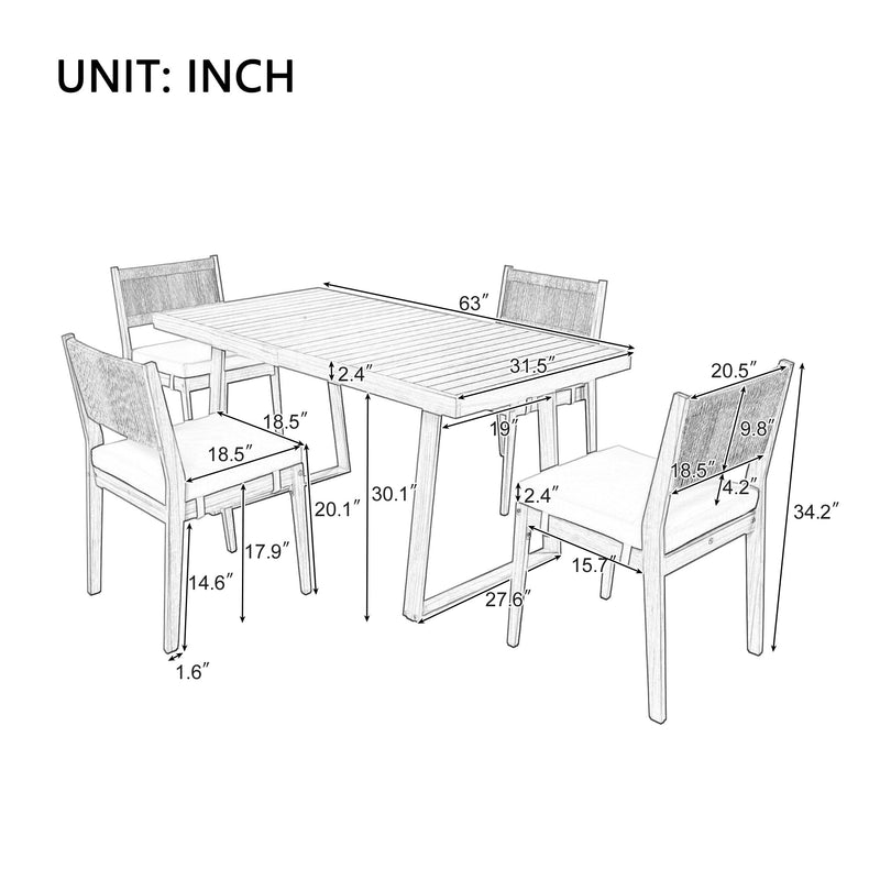 Walker Edison - U_Style Multi-person Outdoor Acacia Wood Dining Table and Chair Set, Thick Cushions, Suitable for Balcony, Vourtyard, and Garden.