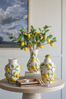 8.7x8.7x15' White Ceramic Lidded Jar with Playful Lemon Design by HouseOfZazla