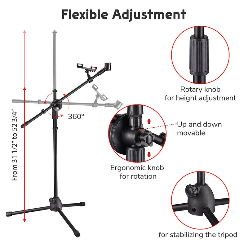 Yescom Studio Mic Stand with Boom Mic Clip Phone Holder H5'11"