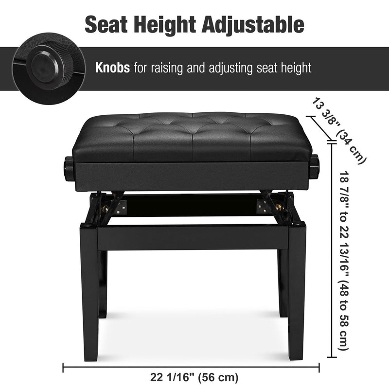 Yescom Piano Bench Leather Seat Adjustable-Height w/ Storage