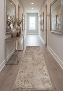 Brown Floral Art Silk Area Rug - Hand Woven and Carved 2.8x10