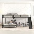 L-Shaped Twin Over Full Bunk Bed With Twin Loft, Built In Desk And Slide - Black by HouseOfZazla