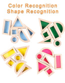 24 Pcs Rainbow Acrylic Sensory Wooden Building Blocks by Green Elephant Home and Toys