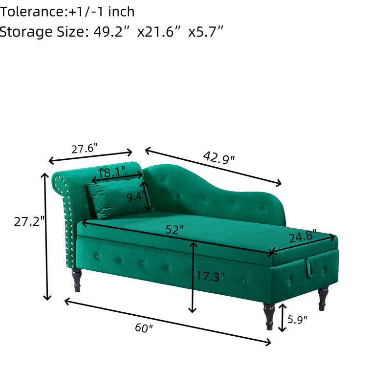 Aijia 60" Velvet Multifunctional Storage Chaise Lounge, photo 6 of 6