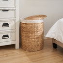 Round Tall Water Hyacinth Woven Wicker Laundry Hamper With Lid - For Clothes, Toys And Book Storage With Removable Liner - 15" X 15" X 20" - Natural Brown by HouseOfZazla
