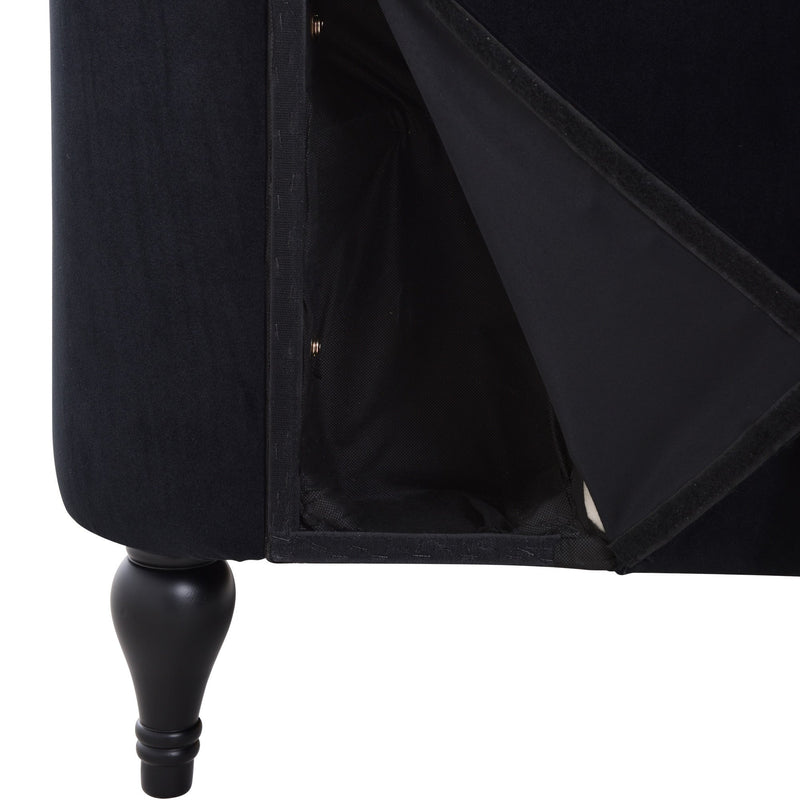 58" Velvet Chaise Lounge, Button Tufted Right Arm Facing Lounge Chair with Nailhead Trim & Solid Wood Legs for Living Room or Office, Sleeper Lounge Sofa (Black)