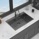 Drop In Kitchen Sink With Pull Out Faucet And Soap Dispenser, Single Bowl Topmount Sink - Gunmetal Black by HouseOfZazla