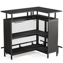 L Shaped Home Mini Bar Table With 2 Tier Shelves & Glass Racks - Black by HouseOfZazla