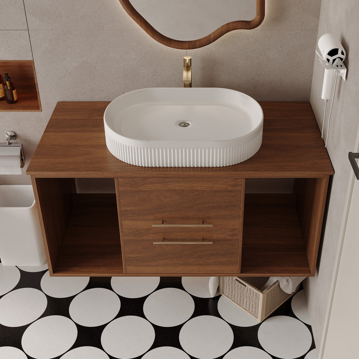 Wall-Mounted Bathroom Vanity with Ceramic Sink, photo 5 of 10