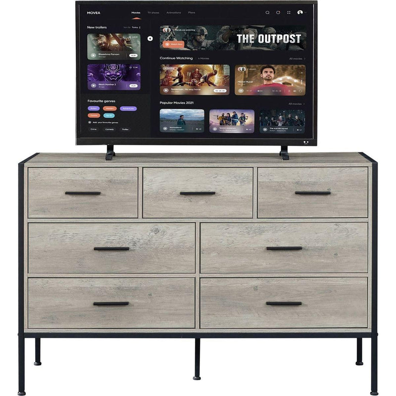 Wood Dresser with 7 Drawers, Wooden Storage Closet for Bedroom, Solid Clothes Cabinet with Sturdy Steel Frame, 48.58"Wx15.75"Dx31.22"H, 48 inch, Rustic Grey