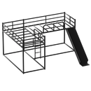 L-Shaped Bunk Bed with Slide and Short Ladder, Black