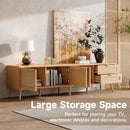 TV Stand, Media Console, 2 Drawers & Cable Management - Natural Wood by HouseOfZazla