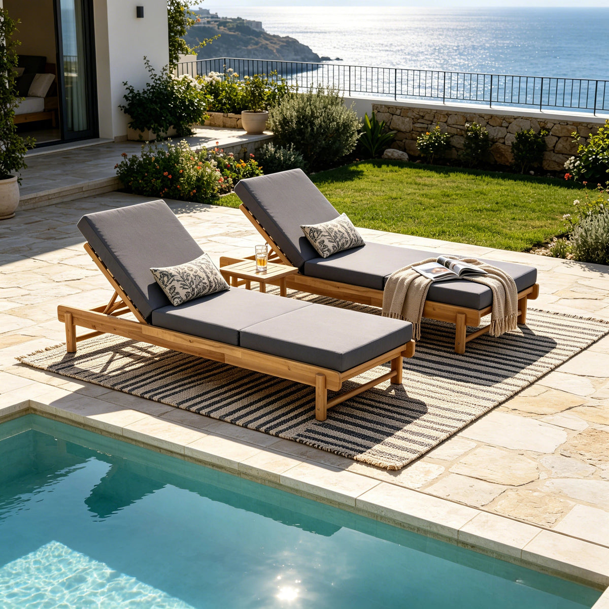 Light Teak Acacia Wood Chaise Lounge Set, photo 5 of 10