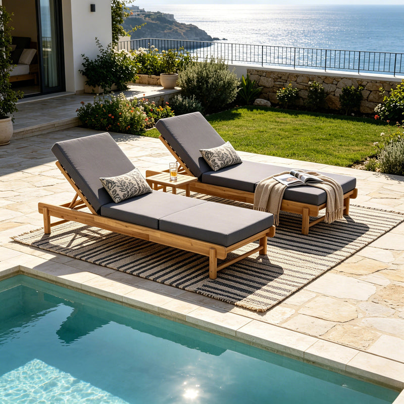 Light Teak Acacia Wood Chaise Lounge Set, photo 5 of 10