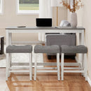 4 Piece Bar Table Set with Power Outlet,Bar Table Set with Chairs,Sofa Bar Table with Stools,Behind Couch Table with 3 Padded Stools,for Living Room,Dining room, White & Grey by Montret