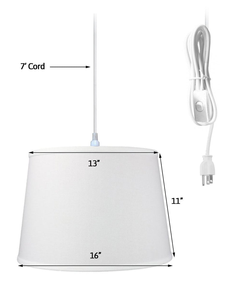 16"W 1 Light Swag Plug-In Pendant  White Shade White Cord