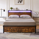 Modern Metal Platform Bed Frame With Wooden Headboard And Footboard, USB Charging Station, LED Lights, 2 Drawers by Unique Piece Furniture