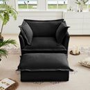 Upholstered Slipcovered Armchair with Ottoman