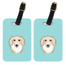 Checkerboard Blue Longhair Creme Dachshund Luggage Tag