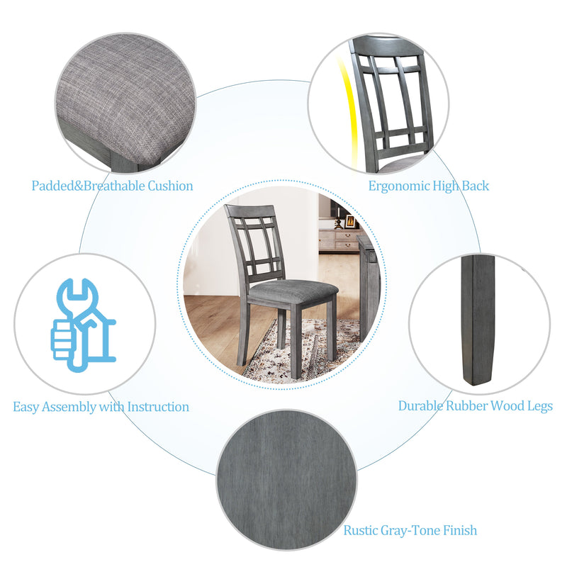 6 Piece Wooden Dining Table set, Kitchen Table set with 4 Chairs and Bench, Farmhouse Rustic Style,Gray