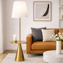 Celestial - Modern Floor Lamp With Accent Table With Large Shade - Gold / White by HouseOfZazla