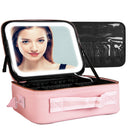 Travel Makeup Bag with LED Mirror Makeup Case Organizer with 3 Light Colors Adjustable Dividers Brush Holder Magnifying Mirror Shoulder Strap Luggage