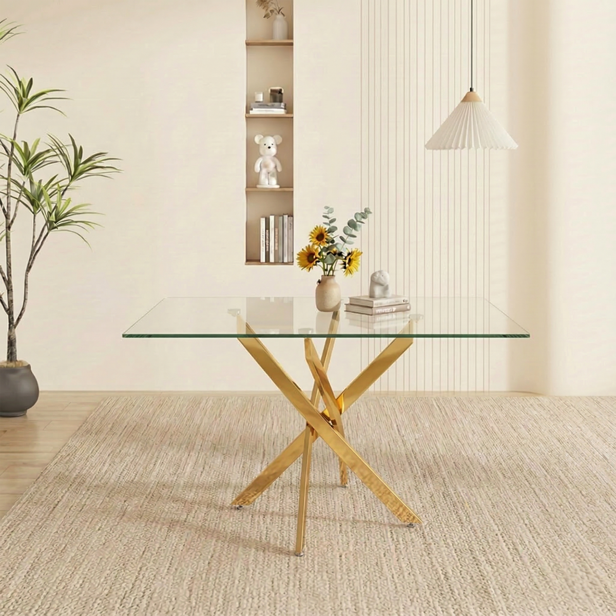 Rectangular Glass Dining Table with Gold-Plated Legs, photo 10 of 10