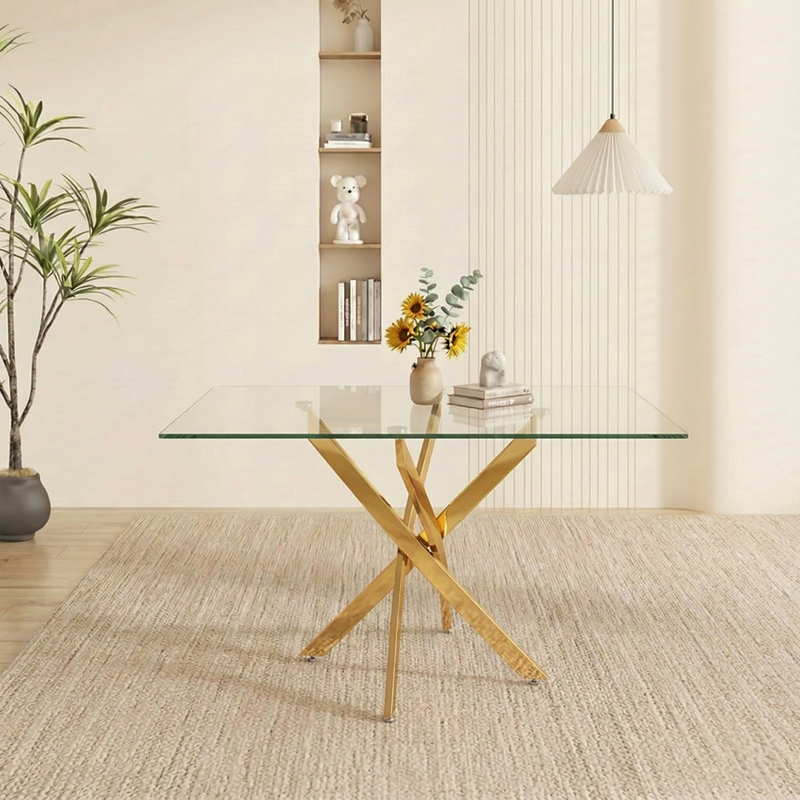 Rectangular Glass Dining Table with Gold-Plated Legs, photo 10 of 10