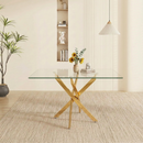 Rectangular Glass Dining Table with Gold-Plated Legs