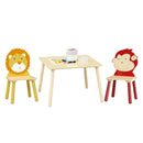 Kids Table And 2 Chairs Set, 3 Pieces Toddler Table And Chair Set, Wooden Activity Play Table Set (Lion&Monkey) - Natural by HouseOfZazla