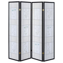 4 Panel Folding Screen With Floral Motif - Black