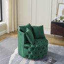 Modern Upholstered Swivel Chair With Button Tufted Design And Movable Wheels by HouseOfZazla
