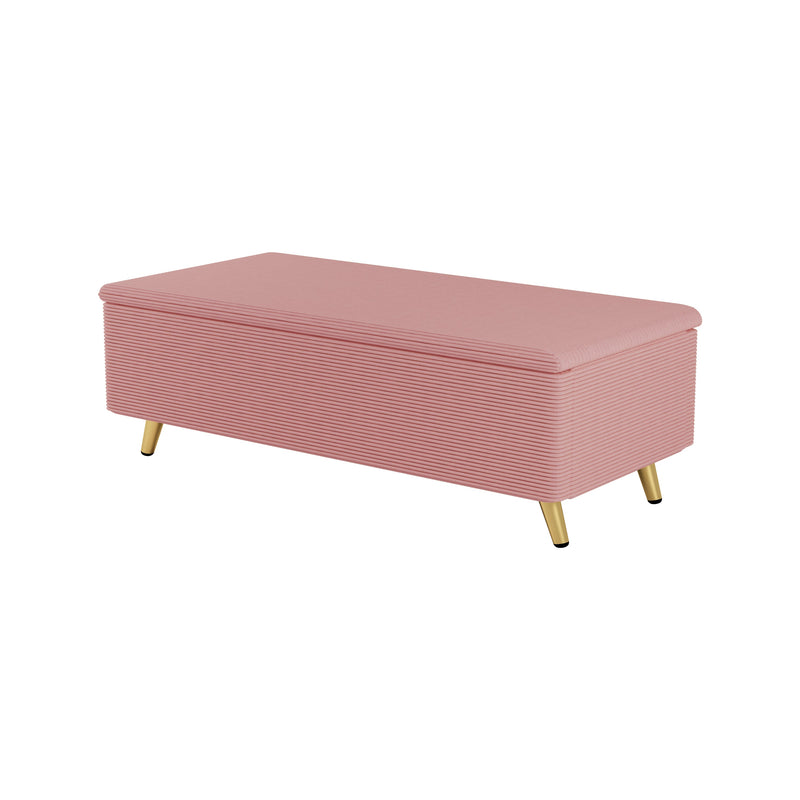 2 Pieces Bedroom Sets Queen Size Upholstered Bed Frame, Modern Corduroy Storage Ottoman,Pink