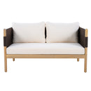Outdoor Acacia Wood Loveseat with Diamond Rope Weave & Cushions, Light Teak by HouseOfZazla