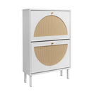 2 Door Shoe Rack, Rattan, Double Layer, Suitable For Living Room, Hallway - White