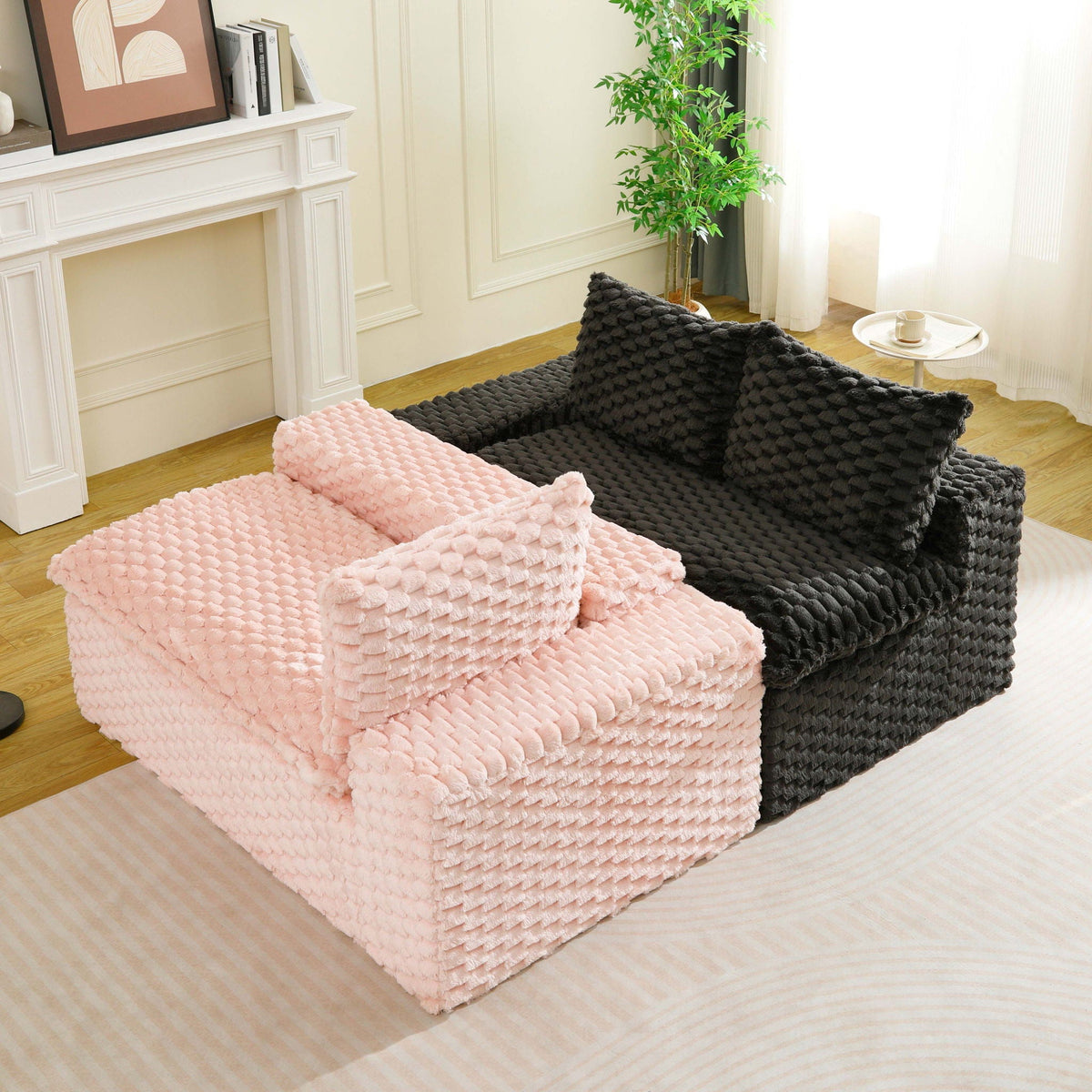 Multifunctional Sofa Pink Black, Fits 4 People, photo 21 of 40