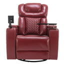 270 Degree Swivel PU Leather Power Recliner Individual Seat Home Theater Recliner with Comforable Backrest, Tray Table, Phone Holder, Cup Holder, USB Port, Hidden Arm Storage for Living Room, Red