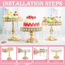 3-Piece Round Metal Cake Stand Set with Crystal Pendants Gold