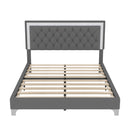 3-Pieces Bedroom Set, Queen Size Upholstered Platform Bed with LED Lights and Two Nightstands - Gray