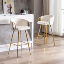 26 Inch Set of 2 Bar Stools,with Chrome Footrest and Base Velvet + Golden Leg Simple Bar Stoo,CREAM