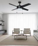 52" Europa IV 4-Blade Ceiling Fan Black Finish with Integrated LED Light by LampsUSA