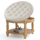 29 Inch Large Round Ottoman Coffee Table 2-Tier Upholstered Tufted Footrest Ottoman with Flip-up Top-Beige by LJGDeals